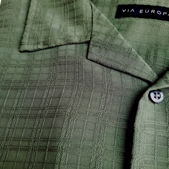 Via Europa Men's short sleeve casual dress button down shirt. Green XL - Picture 3 of 4
